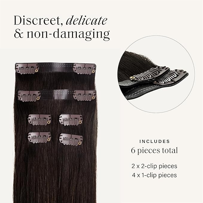 Luxy 100% Remy Human Hair Extensions for Thin Hair Thinning Hair Fill-Ins – 6 Seamless Wefts Multi-Dimensional Color Blend - Natural-Looking Volume & Coverage 50 grams 12" Mocha Brown Balayage