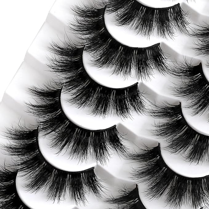 False Eyelashes 5D Fluffy Thick Dramatic Soft Faux Mink Lashes Volume Long Natural Wispy Reusable Makeup Fake Eye Lashes Pack 7 Pairs Happy Heartbeat(No.363)