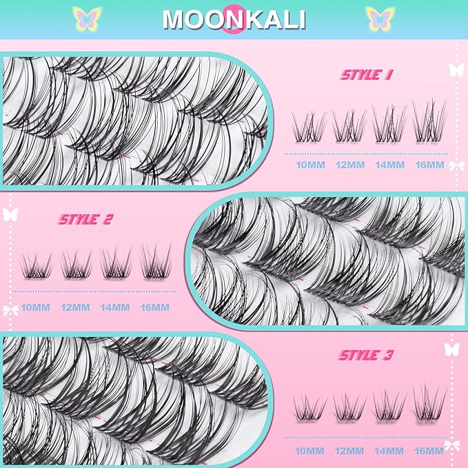 Natural Lash Clusters Wispy Eyelash Clusters 3 Styles Mix Cluster Eyelash Extensions D Curly Individual Lashes 10-16 mm Versatile Eyelashes Clusters with Thin Clear Lash Band