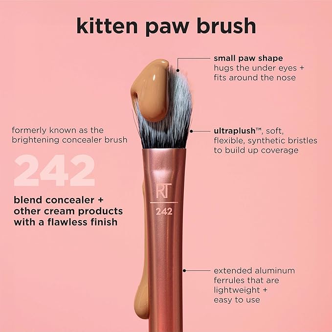 Real Techniques Brightening Concealer Makeup Brush, Viral Kitten Paw Brush Conceals Under Eyes, & Imperfections, Cover Dark Circles, For Brightener & Concealer, RT 242 Brush, Cruelty-Free, 1 Count