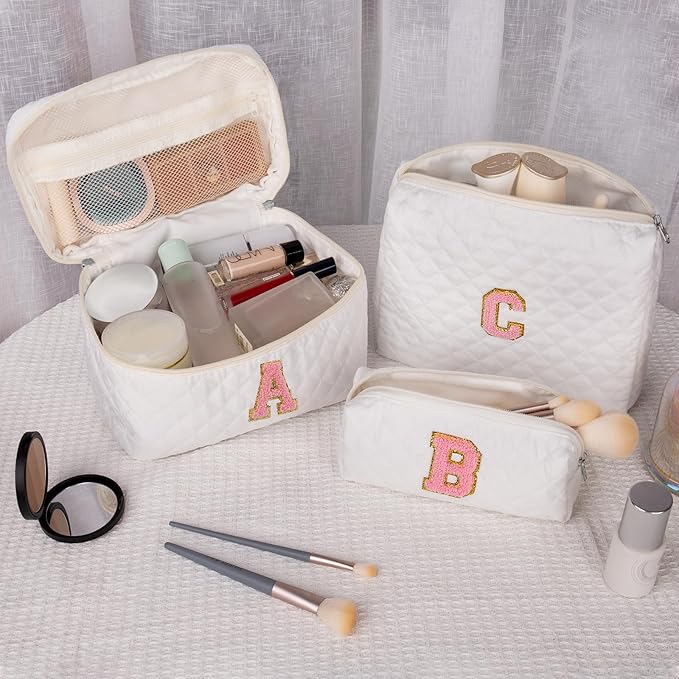 Initial Makeup Bag, Personalized Monogram Cosmetic Bag Set, Large Make up Bags | Travel Toiletry Bag | Makeup Bag for Girls Teen Girl Friend Sister Wife Girlfriend Gifts Daughter (Letter J)