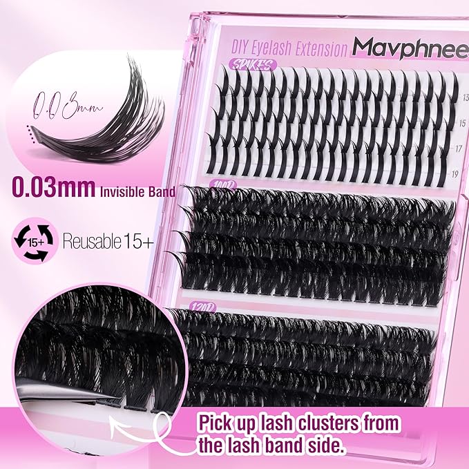 Spikes Lash Extensions Russian Lash Clusters Spiky Individual Eyelashes 100D 120D Volume Cluster Eyelash Extensions 224 Pcs D-Curly Cluster Lashes Hybrid Eyelash Cluster by Mavphnee (12-19MM)
