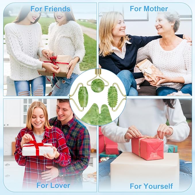Jade Roller and Gua Sha Set,Gua Sha Facial Tools,Face Roller,Jade Roller for Face,Guasha Tools for Face,Self Care Gift for Men Women