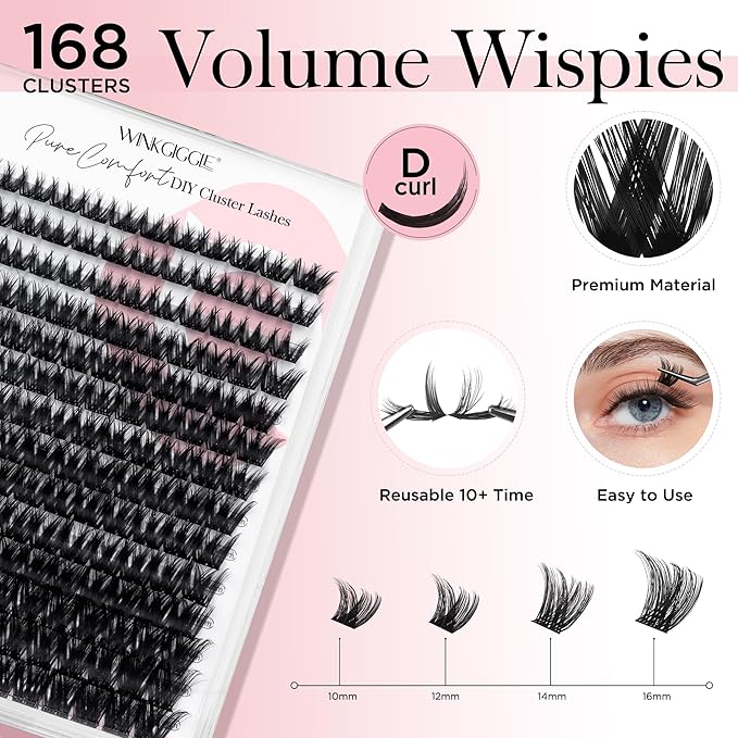 Cluster Lashes Wispy Lash Clusters Soft D Curl Eyelash Clusters Russian Lashes Clusters DIY Eyelash Extensions at Home,Thin Bank MIX (DDX163)