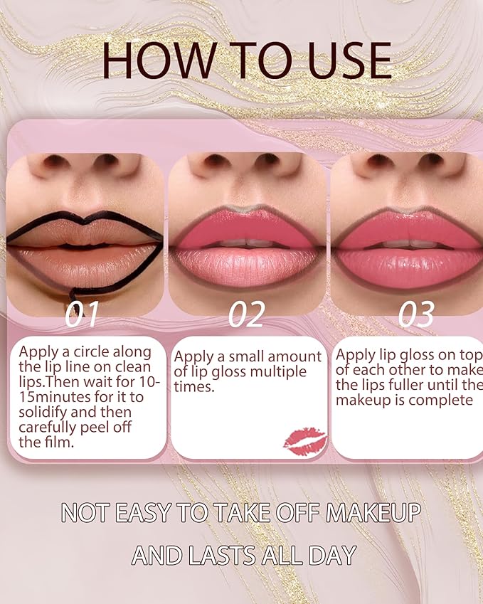 Peel Off Tattoo Lip Liner Stain Lip Gloss Combo Sets, 2 Colors Rose Pink Brown Matte Lip Liner and Nourishing Lip Gloss Tint Stain Kit, Long Lasting Waterproof Non Sticky Liquid Lipstick Makeup-Set 04