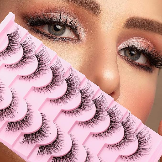 FADVAN 10 Pairs Natural Cat Eye Lashes Wispy False Eyelashes Thin Cotton Band Soft Mink Lashes Natural Flared Eyelashes