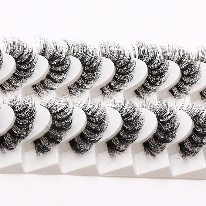 Veleasha Russian Strip Lashes with Clear Band Looks Like Eyelash Extensions D Curl Lash Strips 10 Pairs Pack (DT11)