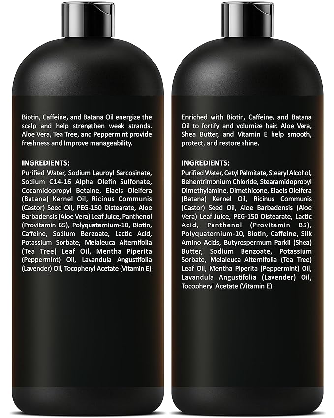 Caffeine Biotin Shampoo and Conditioner Set | 16 fl oz Each | with Batana Oil | Nourishing & Strengthening Formula | Promotes Hair Growth, Thickness & Fuller-Looking Hair