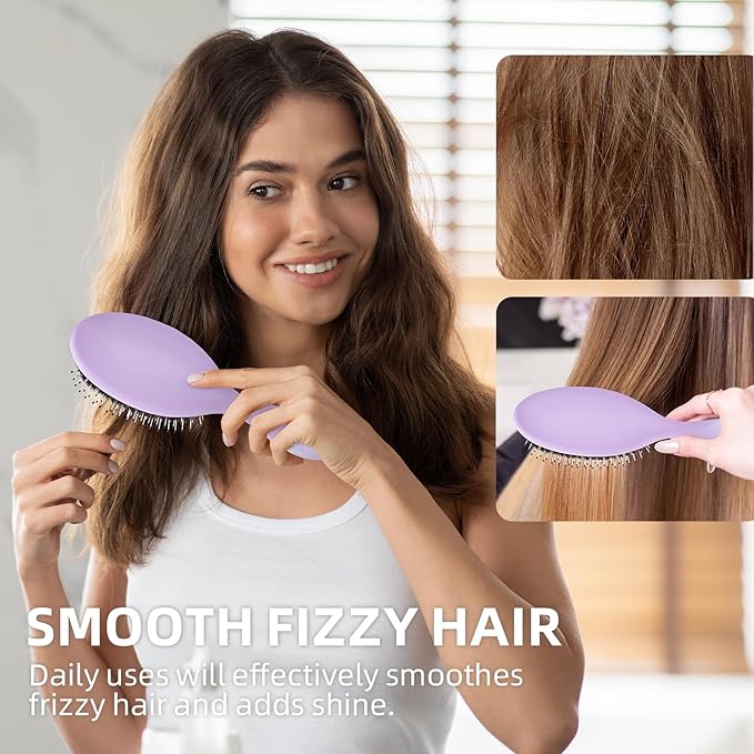 Boar Bristles Hair Brush for Women and Men, Detangling Hair Brush for Smoothing Massage Add Shine, Nylon&Boar Bristles Detangler brush for Hair Healthy (Purple&White)