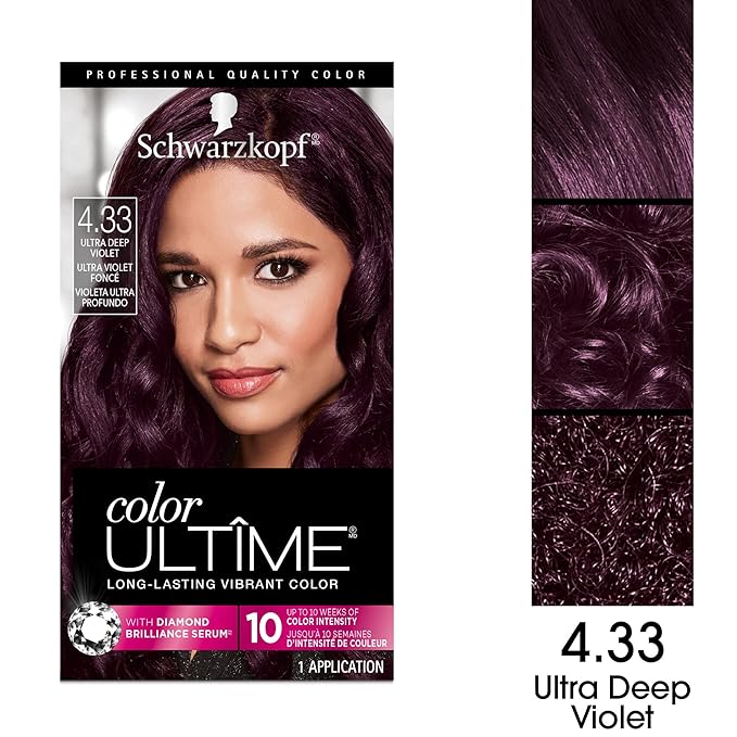 Schwarzkopf Color Ultime 4.3 Ultra Deep Violet Hair Dye, Permanent Intense Black with Diamond Brilliance, Fade-Resistant, Covers Grays, All Hair Textures