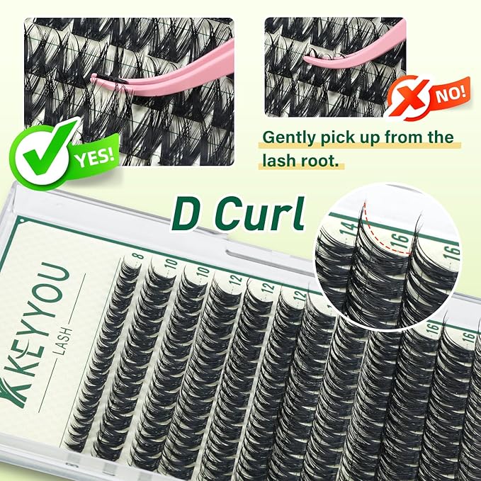 KEYYOULASH Lash ClustersThick Volume Eyelash Clusters D Curl 144pcs Manga Eyelash Clusters Thin Band Lashes Clusters for Beginner DIY Cluster Eyelash Extensions at Home(KY04-8-18MIX)