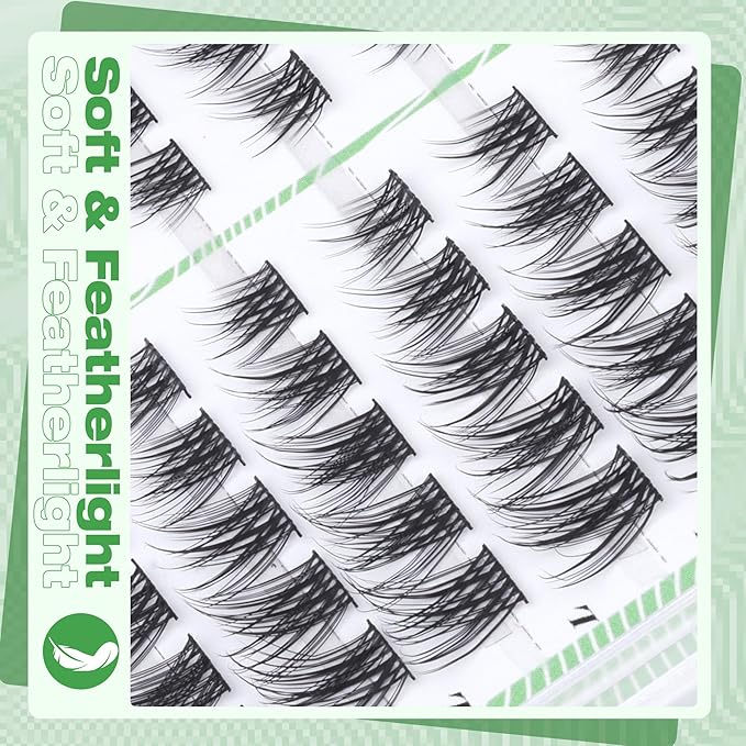 Cat Eye Lash Clusters Natural Eyelash Extension Half Lashes Wispy Individual Lash Extensions Pestañas postizas Left & Right Eyelashes Clusters C-Curly Corner Cluster Lashes Beginner-Friendly DIY Lash