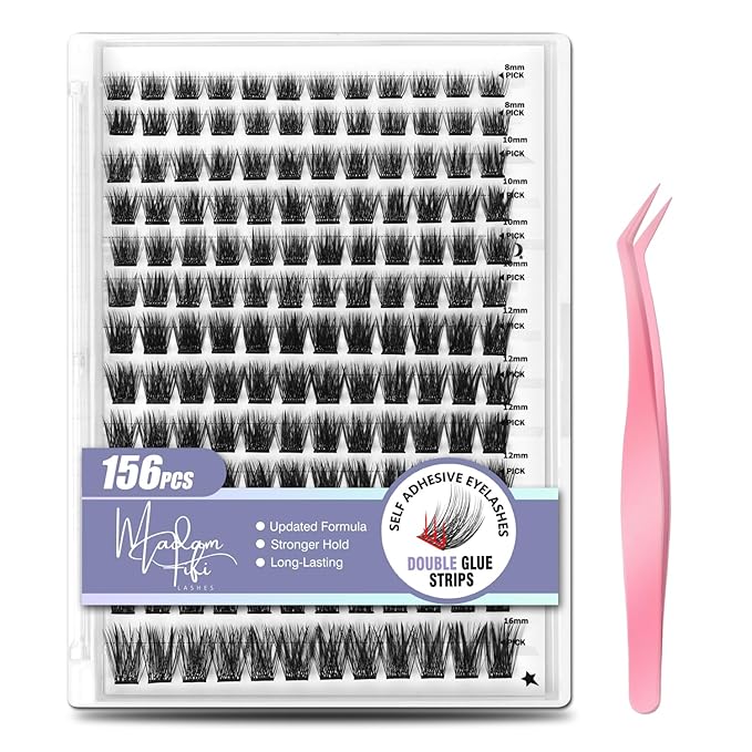 Self Adhesive Eyelashes, 156 PCS Self-Adhesive Lash Clusters – No Glue Needed, Dual-Row Sticky Strips, DIY Individual Lash Extensions, Soft Fluffy False Eyelashes (Fluffy-Mixed)