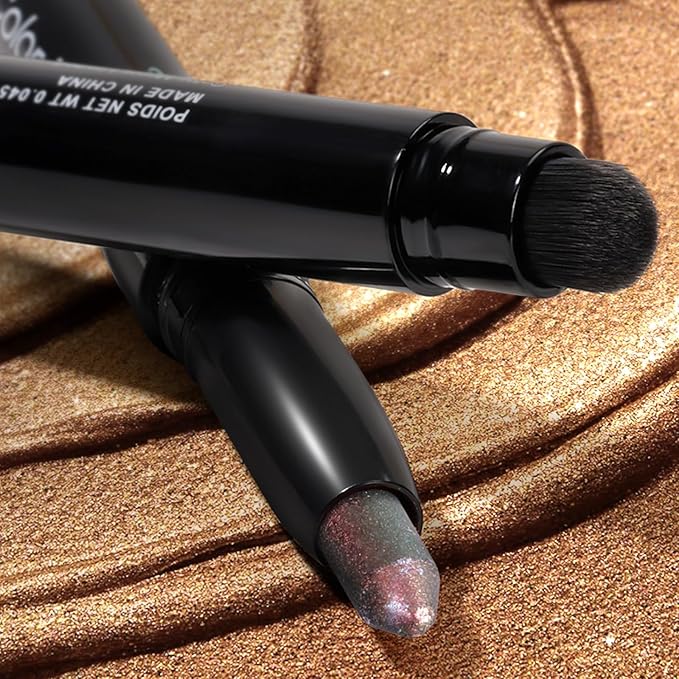Cream Waterproof Hypoallergenic Eyeshadow Stick, long wear Metallic Glitter Matte Eye Shadow Pencil With Makeup Brush, Eye Brightener, 57 Pink Diamond Metallic