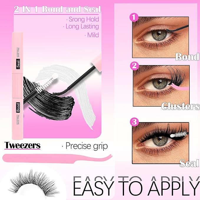 3 Styles Lash Clusters Kit Bulk Packs with 2×Bond&Seal Volume/Manga/ultra/Dramatic Eyelash Extensions 8-18mm lashes Clusters Kit Wispy D Curl Individual Fake Eyelashes Kit DIY at Home Easily