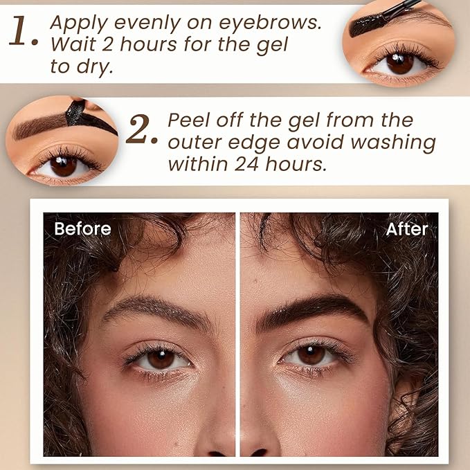 Tattoo Eyebrow Gel Easy Peel Off - Brown Eye Brow Gel Eyebrow Dye Eyebrow Tattoo Peel Off, Natural Safe Brow Color for Women Sparse Brows, Easy Use Lasts 3 Days, Waterproof & Transfer-proof - 01