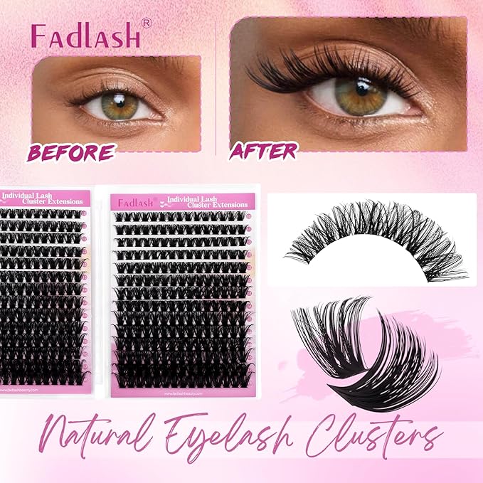 FADLASH Fluffy Lash Clusters 80D+100D Eyelash Clusters D Curl Clusters Eyelash Extensions 10-18mm Individual Lashes Natural and Volume Lash Extensions