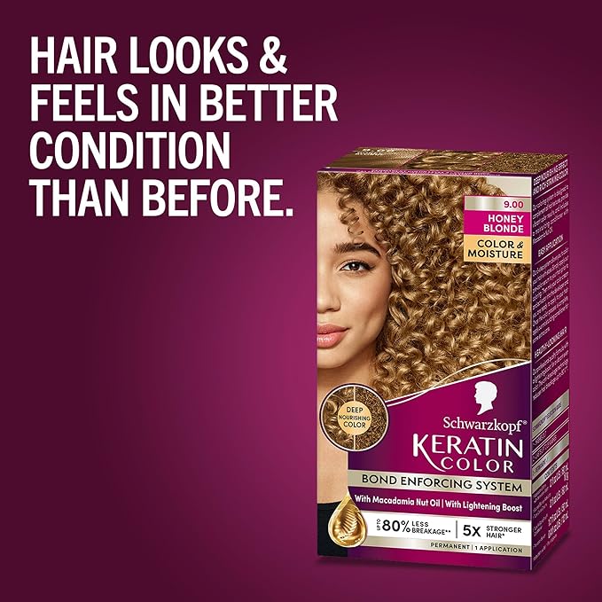 Schwarzkopf Keratin Permanent Hair Dye Cream, 9.0 Honey Blonde, Professional Quality Color for Up to 100% Gray Coverage, Bond Enforcing System
