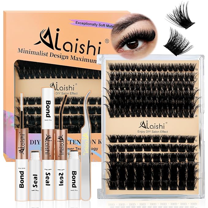 Lash Clusters Kit, DIY Cluster Eyelash Extensions 10‑20mm, 100D+200D, 156pcs Fluffy D Curl Natural Lashes with Bond & Seal,Tweezers–Fake Cat Eye Individual Clusters