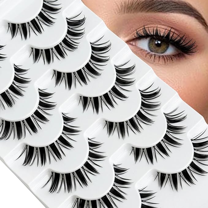 False Eyelashes Manga Lashes Anime Strip Fake Eyelashes YASNAI Fairy Spiky 7 Pairs Faux Mink Lashes Cosplay 8-14mm Wispy Natural Look Thick Fake Eye Lashes Soft Lashes