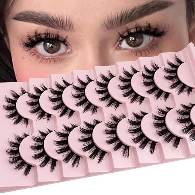False Eyelashes Manga Lashes Anime Strip Fake Eyelashes NINGLASH Fairy Spiky 8 Pairs Faux Mink Lashes Cosplay Thick Fake Eye Lashes Soft Lashes 8-16mm Wispy Natural Look