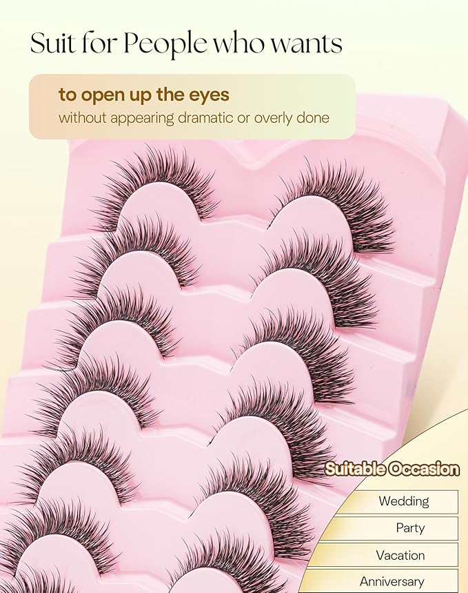 False Eyelashes 14MM Cat Eye Lashes Wispy Fake Eyelashes with 0.03MM Ultra Thin Band Natural Lashes Strips C Curl Eye Lash ChirpyLuna, 7 Pair