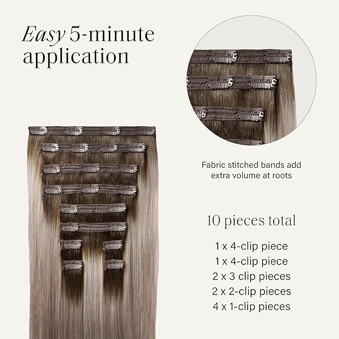 Luxy 100% Remy Human Hair, Classic 160g Clip-In Hair Extensions - 10 Wefts Multi-Dimensional Color for Natural Blending, Adds Volume & Length, Easy Apply & Remove 16" Dimensional Rooted Ash Blonde