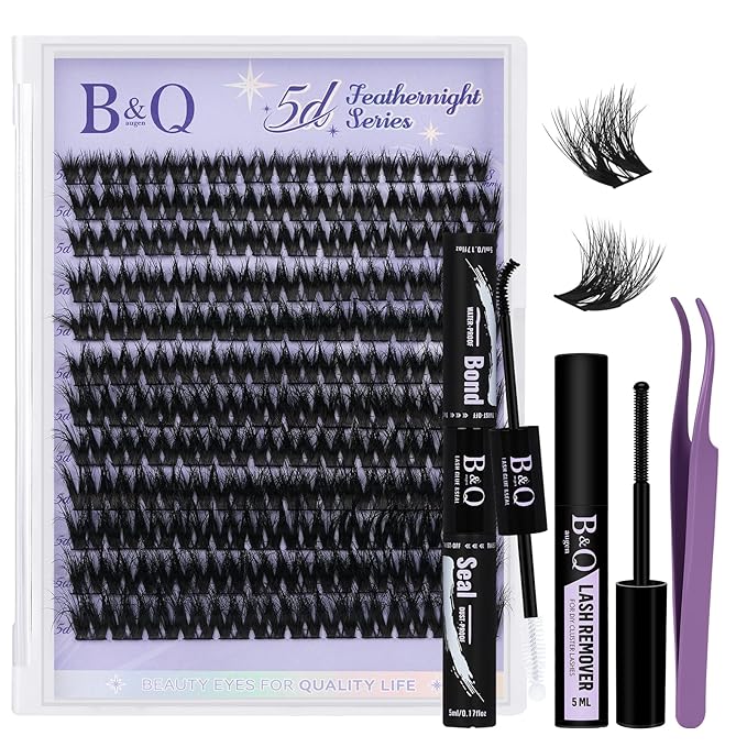B&Q Lash Clusters Kit 144 pcs 5D Layered Volume Lash Extension Kit 8-18 mm Feathery Soft Lightweight Volume Eyelash Clusters with Waterproof Bond and Seal Eyelash Applicator Remover (Set-Feath5D 01)