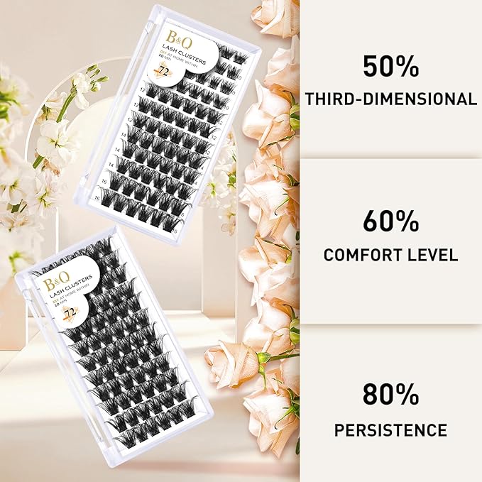 Lash Clusters B02 C Curl 16mm DIY Eyelash Extensions 72 Clusters Lashes C D Curl B&Qaugen Mega Volume Individual Lashes Eyelash Clusters Extensions Individual Lashes Cluster DIY at Home (NM-C-16mm)