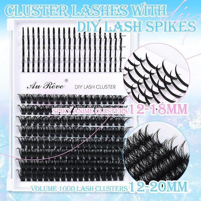 Lash Clusters Spikes Eyelash Clusters with Spiky Cluster 12-18mm Fluffy Volume 100D Individual Lashes Lash Extensions Wispy D Curl Manga Natural Cluster Anime Eyelash Extensions