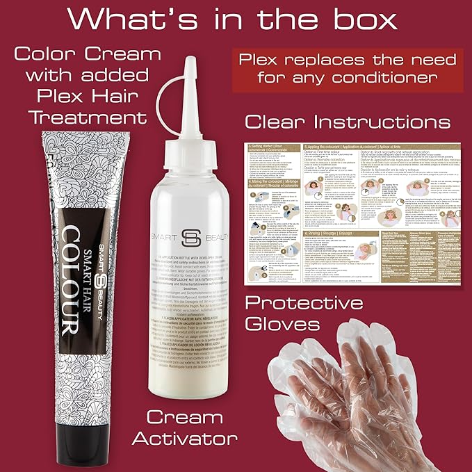 Smart Beauty Dark Red Hair Dye Permanent with Plex Anti-Breakage Technology, Real Red, 5.07 Fl Oz, PPD Free, Vegan, Cruelty Free, Suitable for light to mid-brown hair