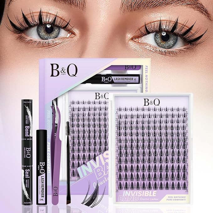 B&Q Fairy Lash Clusters Kit Natural Lashes Clusters Wispy Invisible Band Manga Lashes Individual Lashes Bond and Seal Eyelash Extension Kit Easy Removal (Fairy Kit)