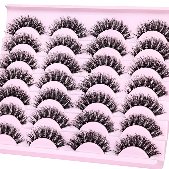 False Eyelashes Russian Strip Lashes Cat Eye Lashes Volume False Lashes D-Curly Fake Lashes zanlufly Reusable 14 Pairs Lashes Pack