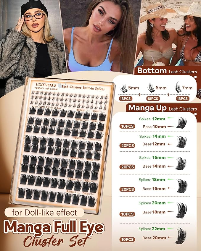 Volume Manga Lash Clusters with Spikes 300D Waterproof Fairy Eyelashes Clusters Bottom Lashes Clusters Wispy Anime Cluster Eyelash Extensions D Curl Full Eye Lash Extension
