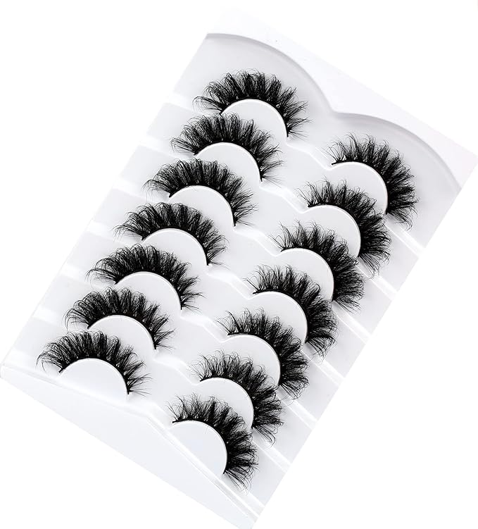 Pooplunch False Eyelashes Cat Eye Lashes Russian DD Curly Extension Volume Foxy Eye Lifting Look Wispy Soft Faux Mink Fake Eyelash Strips 7 Pairs Pack
