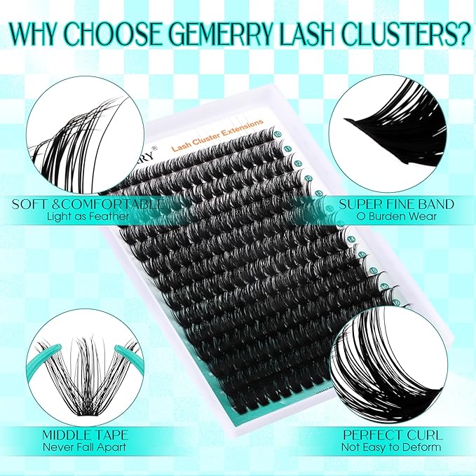 Lash Clusters GEMERRY 280pcs Clusters Lashes D Curl Soft&Natural Individual Lashes Cluster Eyelash Clusters DIY Lash Extensions at Home（50P-10-18mm)