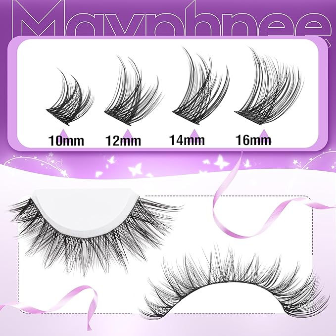 Natural Lash Clusters Kit Wispy Eyelash Clusters CC-Curly Cluster Eyelash Extensions 132 pcs Individual Lash Extensions DIY Lash Extension Kit with Lash Bond and Seal and Remover Lash Kit by Mavphnee