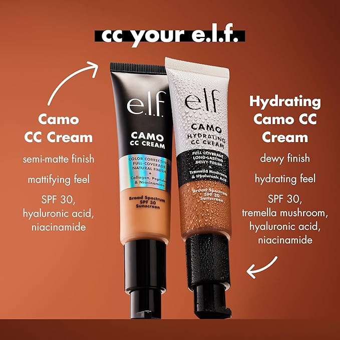 e.l.f. Hydrating Camo CC Cream, SPF 30, Color Correcting Full Coverage Foundation For A Dewy Finish, Vegan & Cruelty-Free, Fair 125 C