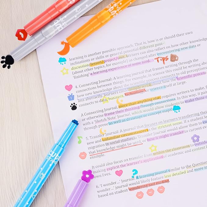 NiArt 11-Pack Cute Candy Color Highlighters with Mini Stamper Tips for Coloring, Drawing, Illustrating, Journaling and Art Crafts, Creative School Classroom Self-Inking Stationery for Kids