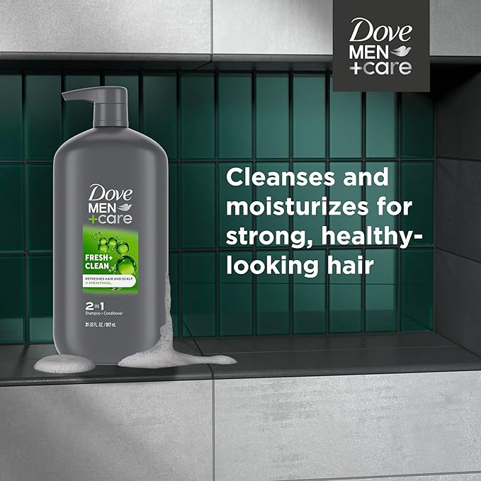DOVE MEN + CARE 2 in 1 Shampoo and Conditioner Fresh & Clean for Clean Hair Shampoo and Conditioner for Stronger, Healthy Hair Everyday 31 oz