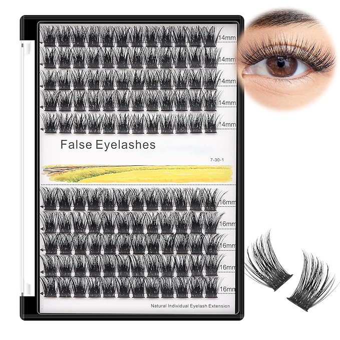 Bodermincer 120 Clusters 10mm+12mm/12mm+14mm/14mm+16mm Mixed Wide Cluster False Eyelash Individual Cluster EyeLashes Grafting Fake False Eyelashes Eyelash Extension (KIT M01 Black 14mm+16mm Mixed)