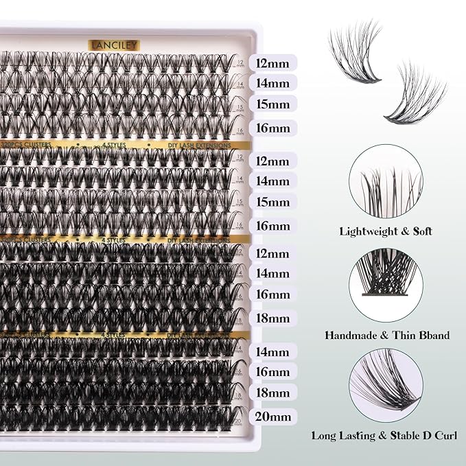 Lash Clusters 320PCS 12-20MM 30D+40D+80D+100D DIY Eyelash Extensions Kit Natural Individual Lashes Thick Volume Eyelash Clusters D Curly Lash Extension kit with Bond + Seal + Remover + Tweezers-4