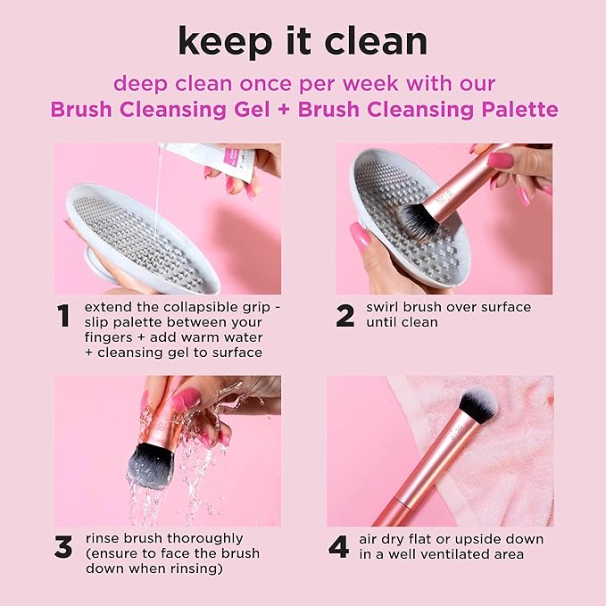 Real Techniques 5 Piece Everyday Essentials Makeup Brush Set, Includes 4 Brushes & Makeup Sponge, For Foundation, Blush, Bronzer, Contour, Eyeshadow, & Powder, Travel Gift Set, Cruelty-Free & Vegan