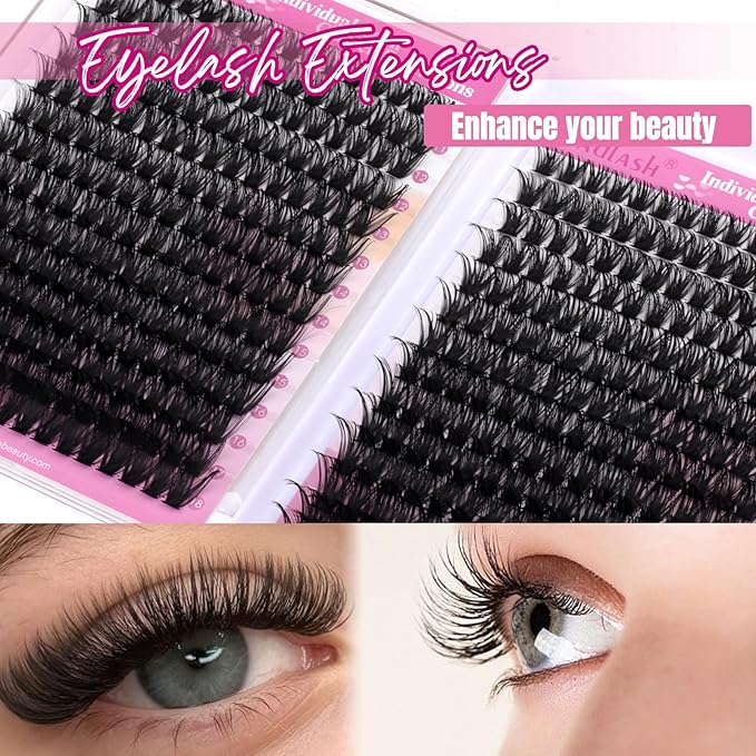 FADLASH Fluffy Lash Clusters 80D+100D Eyelash Clusters D Curl Clusters Eyelash Extensions 10-18mm Individual Lashes Natural and Volume Lash Extensions