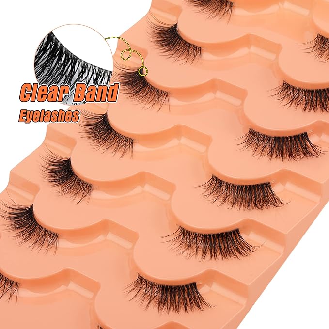 Half Lashes Natural Look Wispy False Eyelashes Mink 3/4 Corner Lashes Clear Band Fake Eyelashes 7 Pairs Multipack by Eefofnn