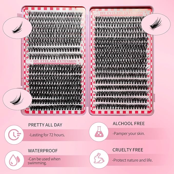 DIY Lash Clusters Kit Lash Extension Kit, 700pcs,30D&40D&50, 9-16mm, D Curl, Natural Volume Lash Extensions Wispy Eyelash Clusters Individual Lashes Kit, 11#Black