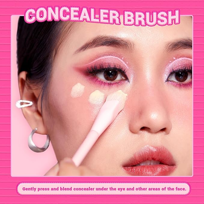 Jessup Foundation Brush and Concealer Brush, Pink Makeup Brushes Set 2Pcs Premium Synthetic Face Make up Brushes for Liquid Cream, T497