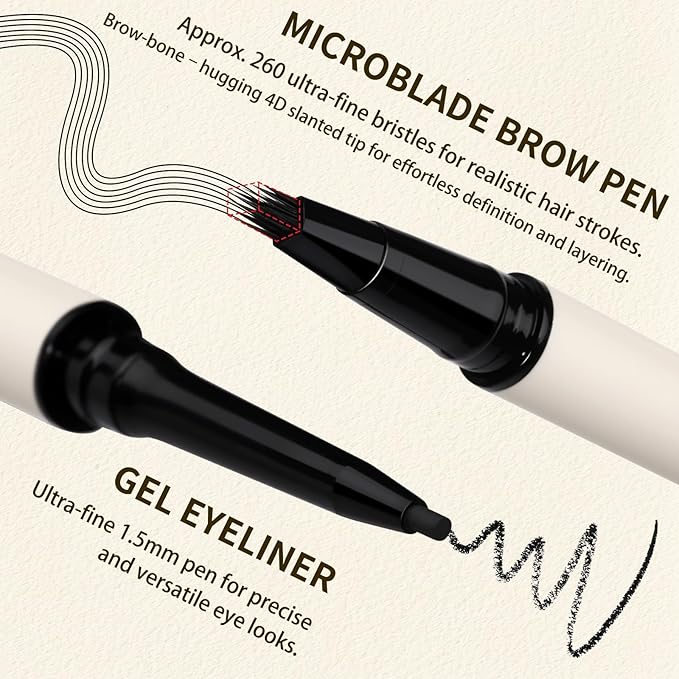 UCANBE 2-in-1 Eyebrow Pen & Gel Eyeliner Pencil – Microblading Eye Brow Pencil with Brow-Fection Angled Brush Tip + 1.5mm Ultra-Fine Eye Liner, Waterproof, Quick-Dry, Long Lasting (Black Brown)