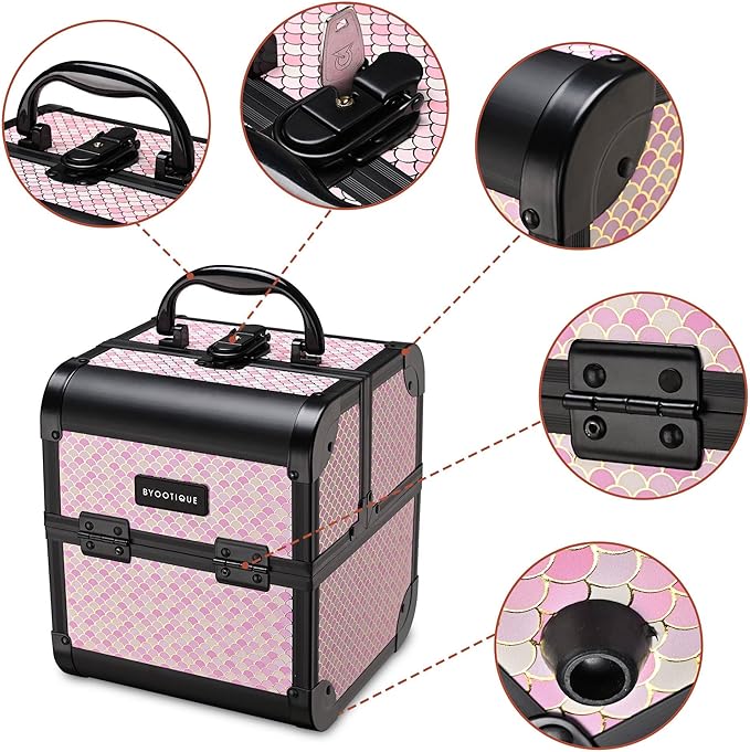 BYOOTIQUE Makeup Train Case Trolley w/Cube Case Cosmetic Organizer Art Deco Bloom