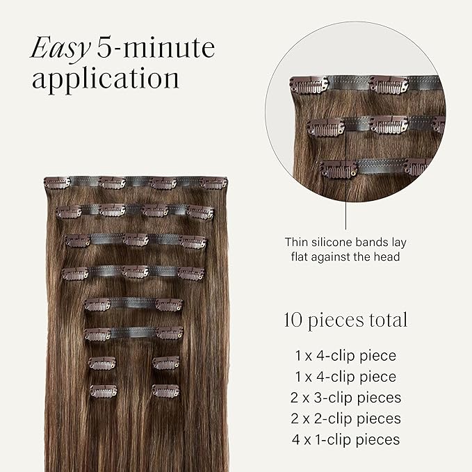 Luxy 100% Remy Human Hair - Seamless Clip-In Hair Extensions - Multi-Dimensional Color for Natural Blending, Adds Volume & Length 160 grams 16" Dimensional Rooted Sunkissed Brown
